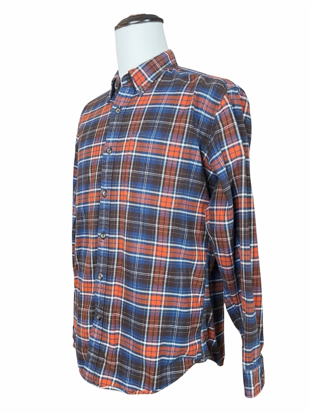 Eddie Bauer Relaxed Fit Orange & Blue Plaid Flannel Long Sleeve Button Down - M - Picture 2 of 15